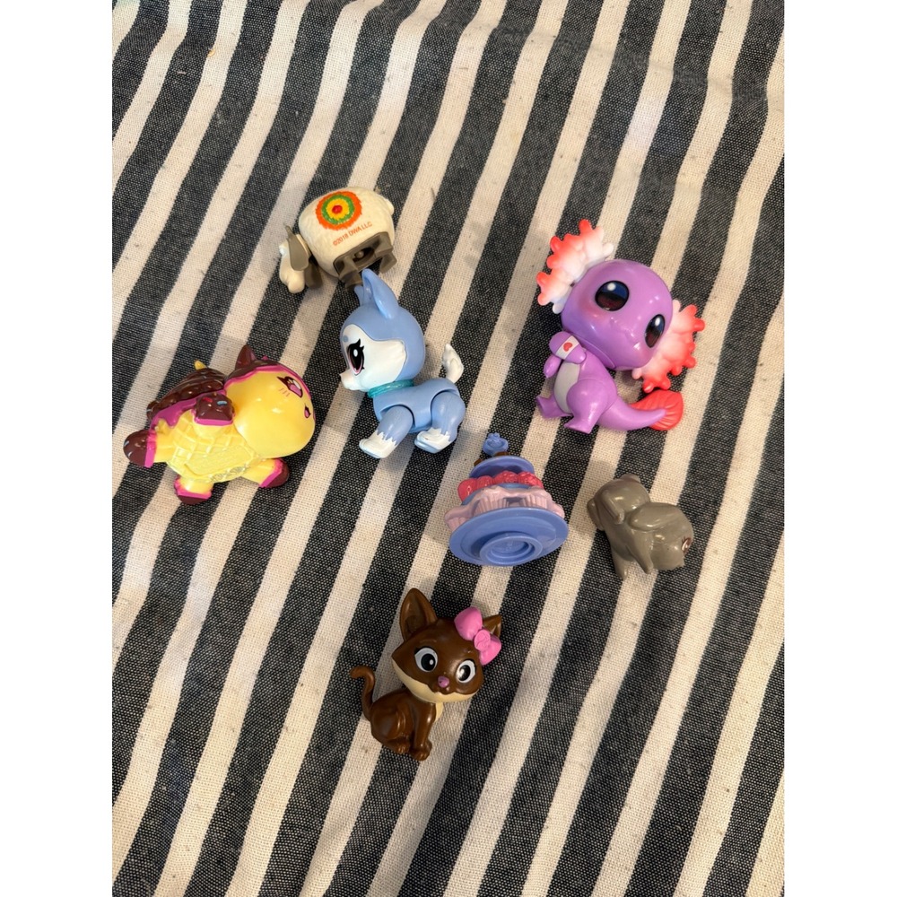 Mixed Lot 7pc Miniature Toy Figures Axolotl Husky Cat Turtle Sheep Cake Animal